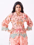 Amchoor Peach Slub Linen Floral Co-ord Set for Womens