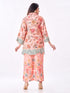 Amchoor Peach Slub Linen Floral Co-ord Set for Womens