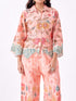 Amchoor Peach Slub Linen Floral Co-ord Set for Womens