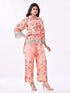 Amchoor Peach Slub Linen Floral Co-ord Set for Womens