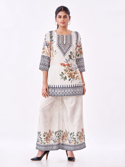 Amchoor Lime Green Crepe Floral Co-ord Set for Womens
