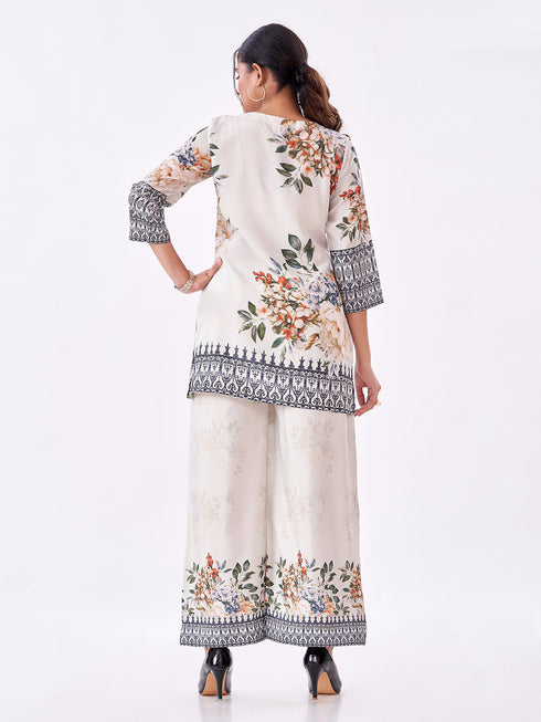 Amchoor Lime Green Crepe Floral Co-ord Set for Womens