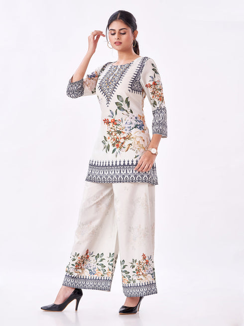 Amchoor Lime Green Crepe Floral Co-ord Set for Womens