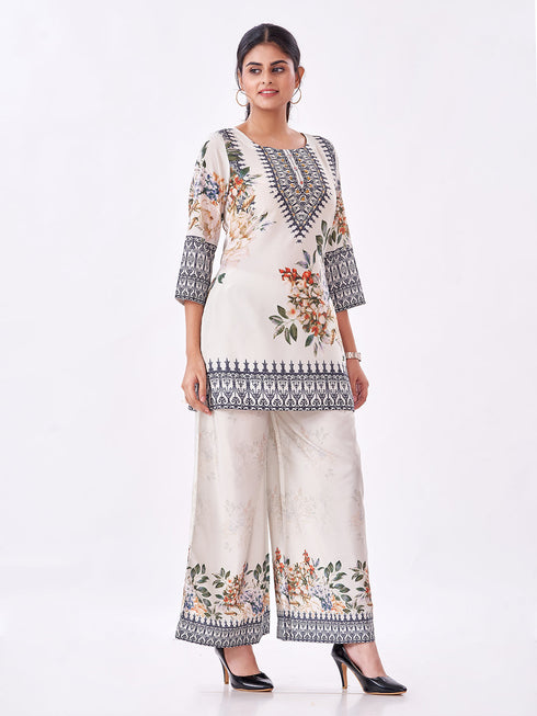 Amchoor Lime Green Crepe Floral Co-ord Set for Womens