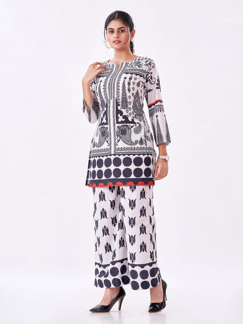 Amchoor Cream Crepe Floral Co-ord Set for Womens