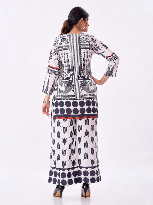 Amchoor Cream Crepe Floral Co-ord Set for Womens