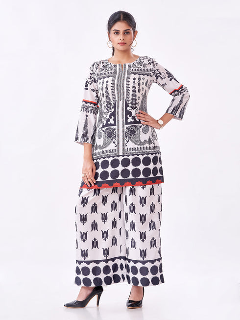 Amchoor Cream Crepe Floral Co-ord Set for Womens
