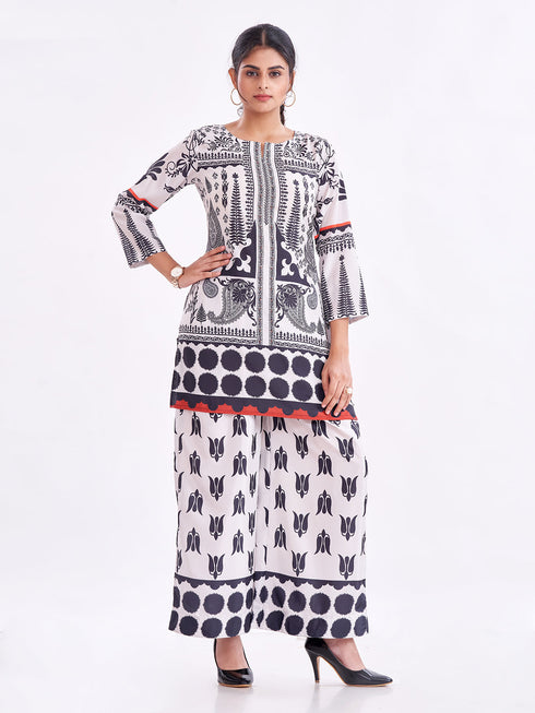 Amchoor Cream Crepe Floral Co-ord Set for Womens