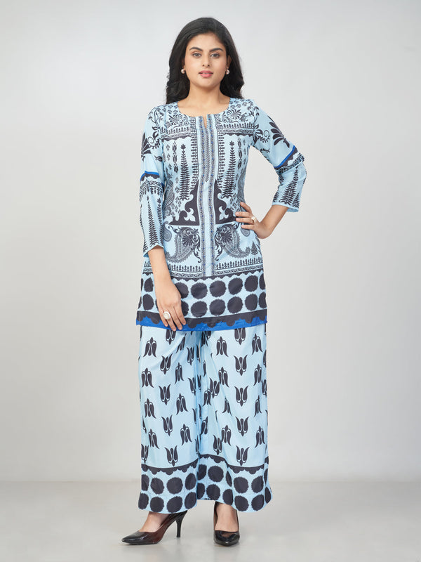Amchoor Light Blue Crepe Digital Prints Co-ord Set for Womens