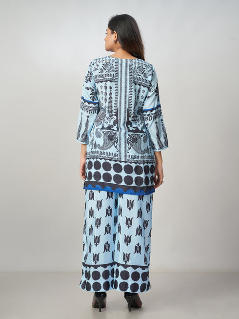 Amchoor Light Blue Crepe Digital Prints Co-ord Set for Womens
