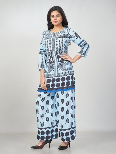 Amchoor Light Blue Crepe Digital Prints Co-ord Set for Womens