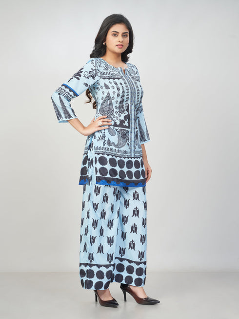 Amchoor Light Blue Crepe Digital Prints Co-ord Set for Womens