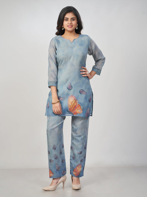Amchoor Grey Slub Linen Solid Co-ord Set for Womens