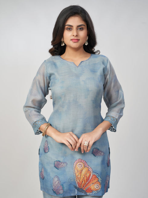 Amchoor Grey Slub Linen Solid Co-ord Set for Womens
