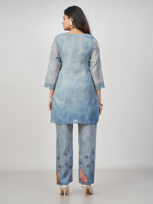 Amchoor Grey Slub Linen Solid Co-ord Set for Womens
