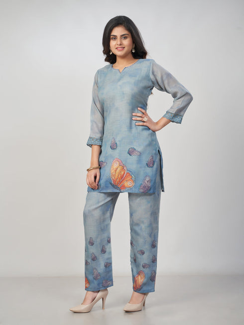 Amchoor Grey Slub Linen Solid Co-ord Set for Womens