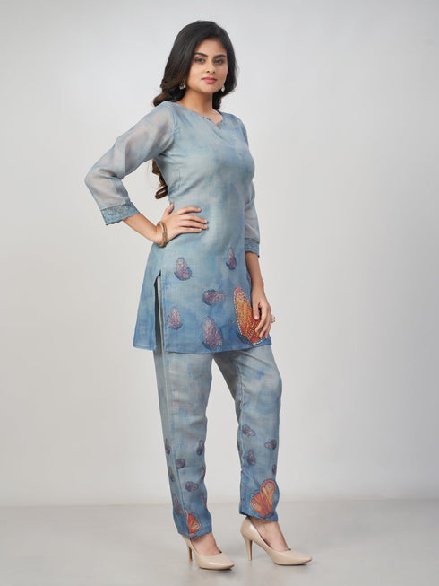 Amchoor Grey Slub Linen Solid Co-ord Set for Womens