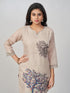 Amchoor Cream Slub linen Embroidered Co-ord Set for Womens