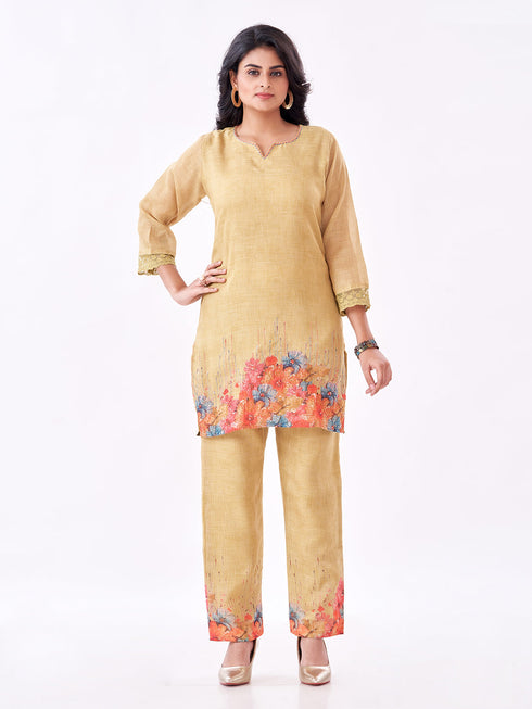 Amchoor Green Slub Linen Solid Co-ord Set for Womens