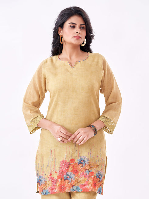 Amchoor Green Slub Linen Solid Co-ord Set for Womens