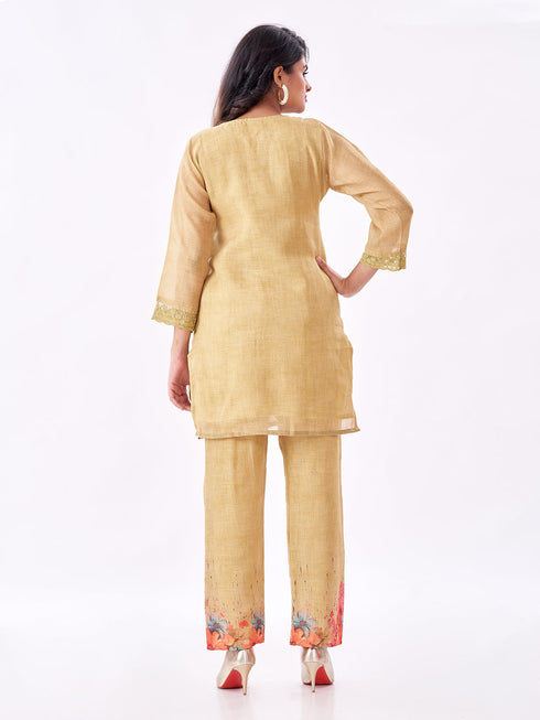 Amchoor Green Slub Linen Solid Co-ord Set for Womens