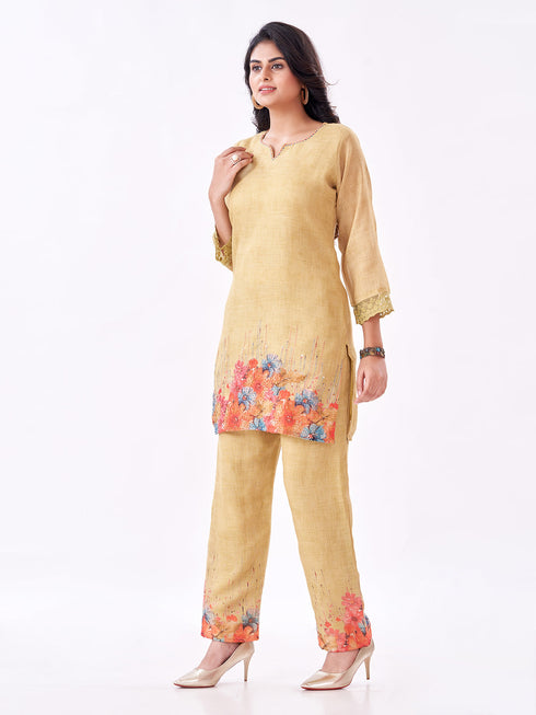 Amchoor Green Slub Linen Solid Co-ord Set for Womens