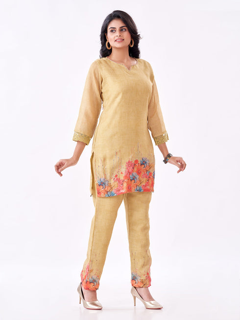 Amchoor Green Slub Linen Solid Co-ord Set for Womens
