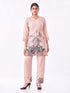 Amchoor Peach Slub Linen Embroidered Co-ord Set for Womens