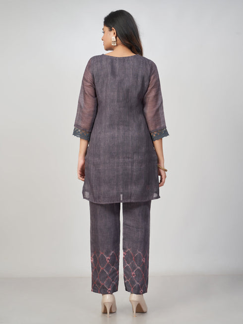 Amchoor Grey Slub Linen Solid Co-ord Set for Womens