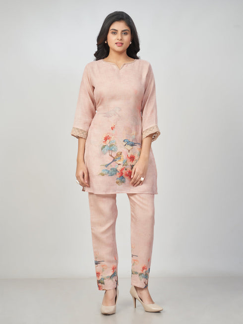 Amchoor Mauve Slub Linen Solid Co-ord Set for Womens