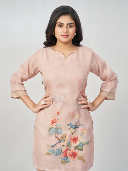 Amchoor Mauve Slub Linen Solid Co-ord Set for Womens