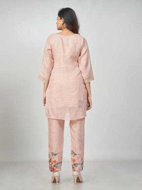 Amchoor Mauve Slub Linen Solid Co-ord Set for Womens