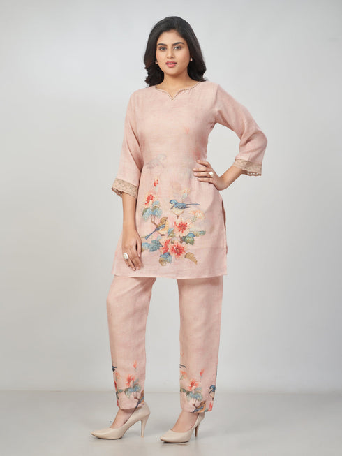 Amchoor Mauve Slub Linen Solid Co-ord Set for Womens