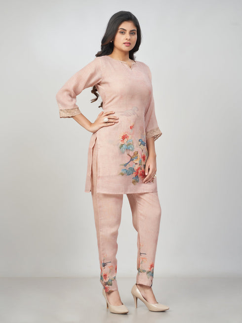 Amchoor Mauve Slub Linen Solid Co-ord Set for Womens