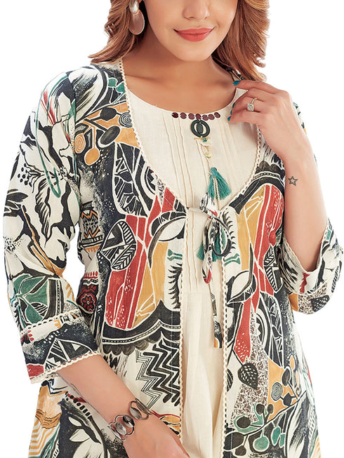 Amchoor Black Cotton Abstract Print Indo Fusion Dress for Women's