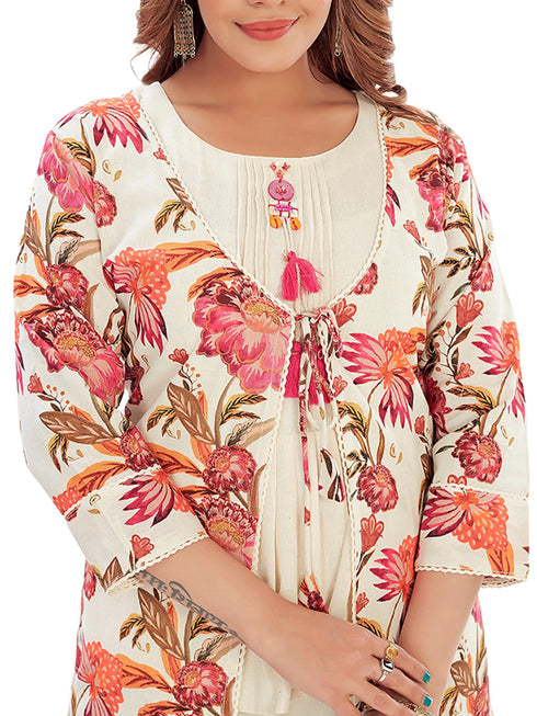 Amchoor Pink Cotton Floral Print Indo Fusion Dress for Women's