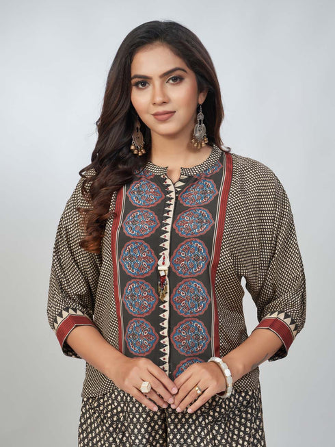 Amchoor Cream Viscose Silk Digital Prints Co-Ord Sets for Womens