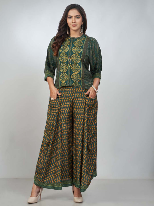 Amchoor Green Viscose Silk Digital Prints Co-Ord Sets for Womens