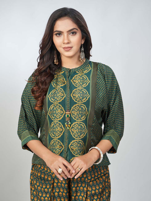 Amchoor Green Viscose Silk Digital Prints Co-Ord Sets for Womens