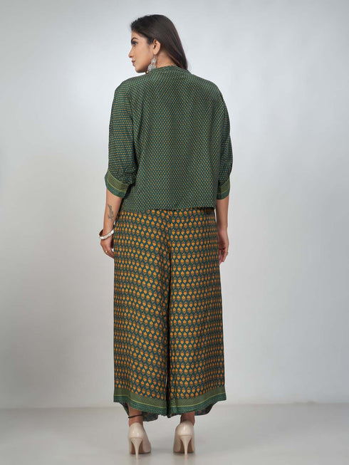 Amchoor Green Viscose Silk Digital Prints Co-Ord Sets for Womens