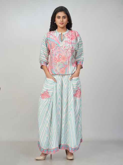 Amchoor Pink Cotton Linen Paisley Co-ord Set for Womens
