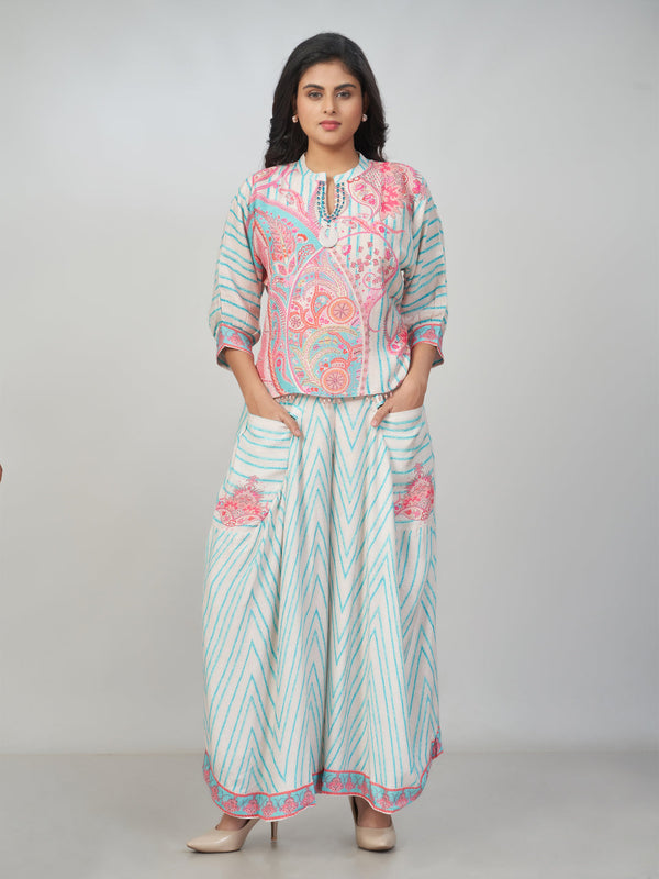 Amchoor Pink Cotton Linen Paisley Co-ord Set for Womens