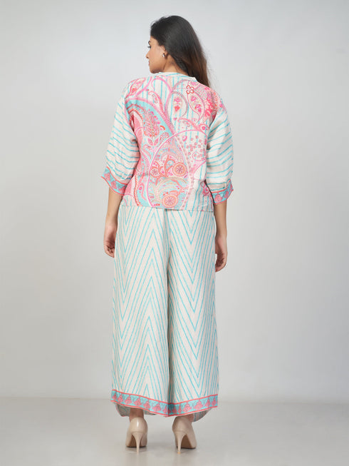 Amchoor Pink Cotton Linen Paisley Co-ord Set for Womens