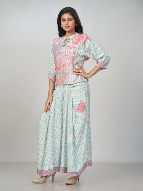 Amchoor Pink Cotton Linen Paisley Co-ord Set for Womens