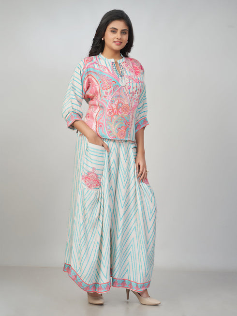 Amchoor Pink Cotton Linen Paisley Co-ord Set for Womens