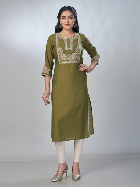 Amchoor Green Roman Silk Solid Kurti For Womens