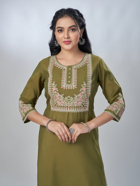 Amchoor Green Roman Silk Solid Kurti For Womens