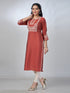 Amchoor Rust Roman Silk Solid Kurti For Womens