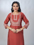 Amchoor Rust Roman Silk Solid Kurti For Womens
