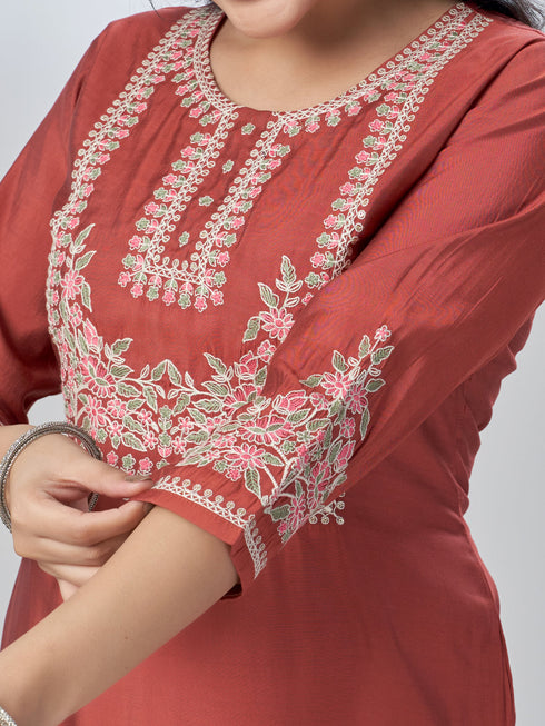 Amchoor Rust Roman Silk Solid Kurti For Womens